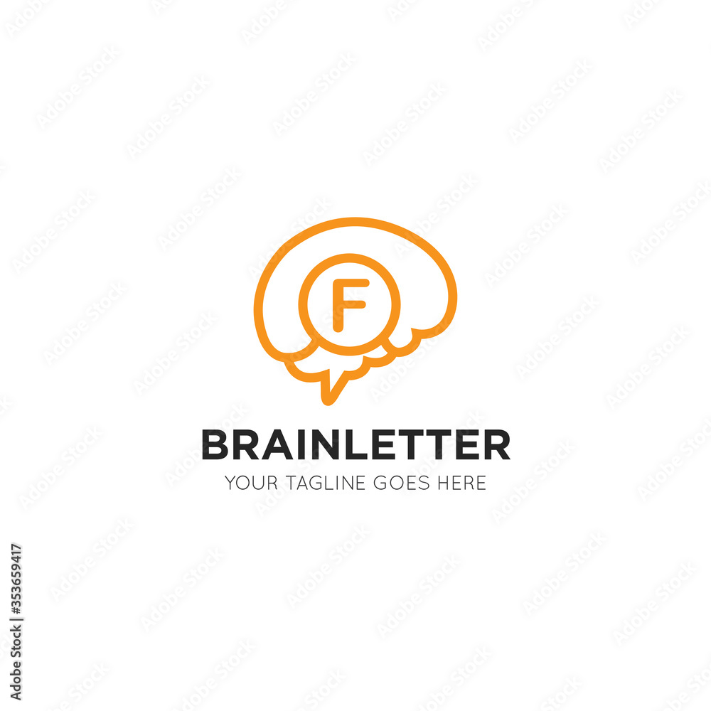 initial leter f brain logo and icon vector illustration design template