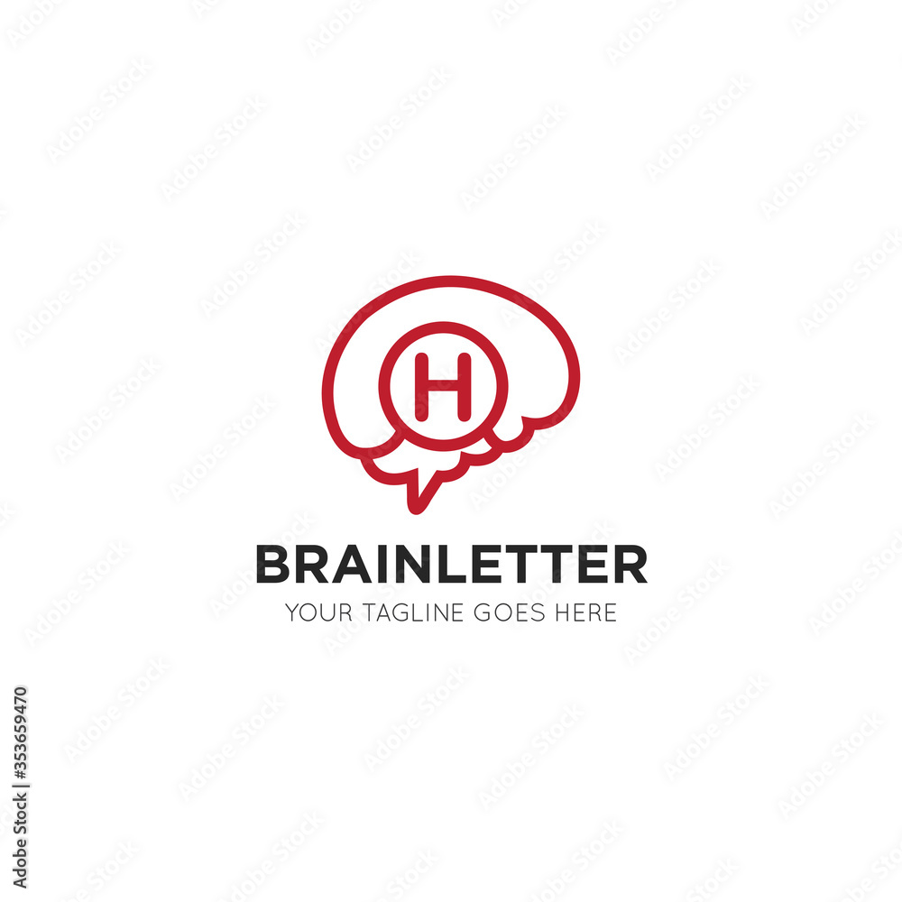 initial leter h brain logo and icon vector illustration design template