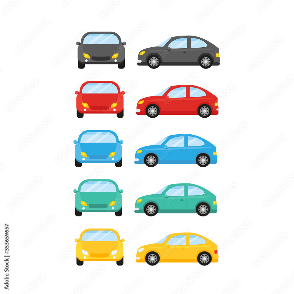 This is a collection of cars in a flat style. Illustration on white background.