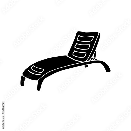 Vector illustration of a beach bed silhouette isolated on white background. Hand drawn black icon.