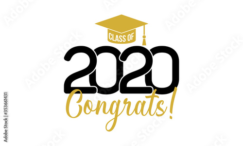 Class of 2020, lettering for greeting, congratulation event, party, high school or college graduate, invitation card