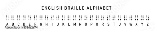 Vector braille alphabet letters in a row. Braille is a tactile writing system used by blind or visually impaired people. 