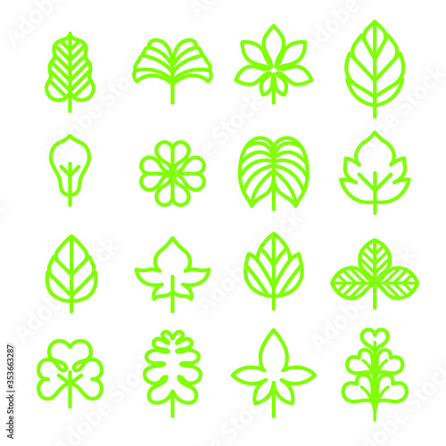 Leaf line icon set with green color / Outline 02