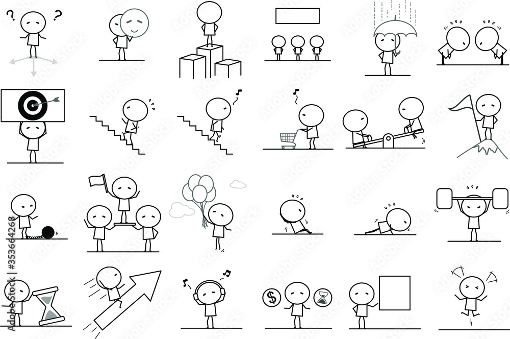 Set of Cartoon simple outline variety action in Business concept for vector graphic design