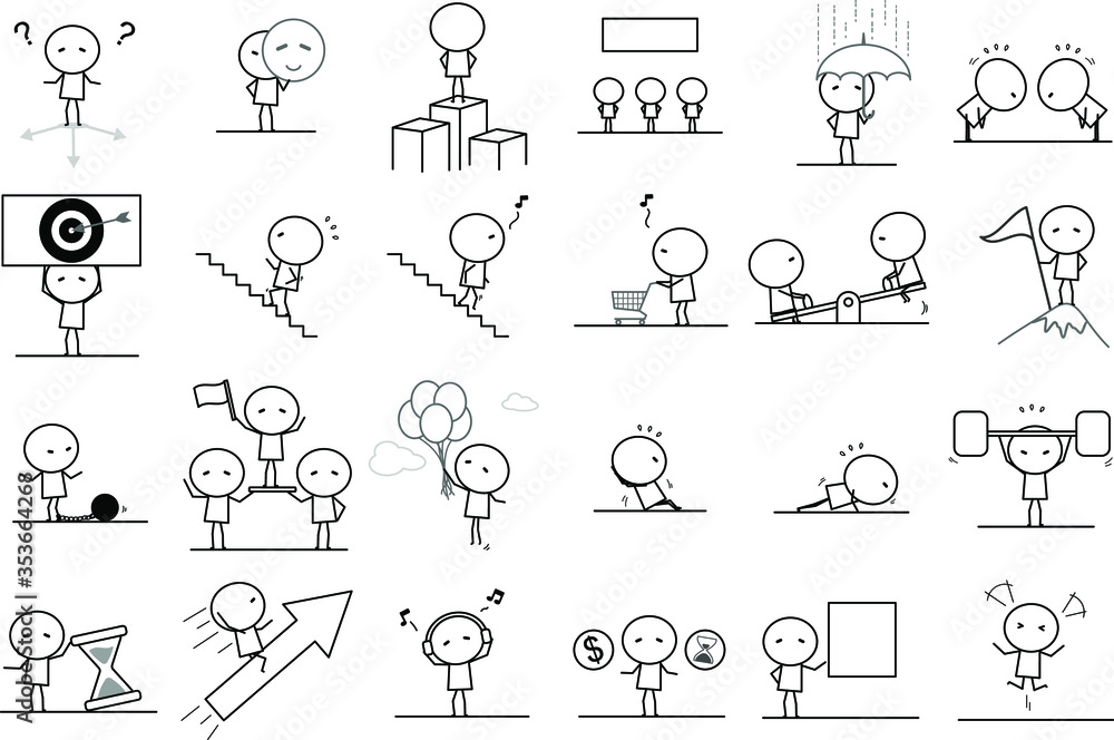 Set of Cartoon simple outline variety action in Business concept for vector graphic design Set of Cartoon simple outline variety action in Business concept for vector graphic design