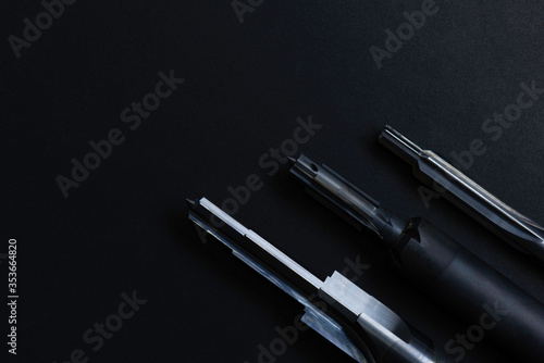 Wallpaper Mural tools special reamer set 6 flute. Material Carbide+steel. Isolated black background. Drilling metal, cast iron, Aluminum, metals,parts automotive. Torontodigital.ca