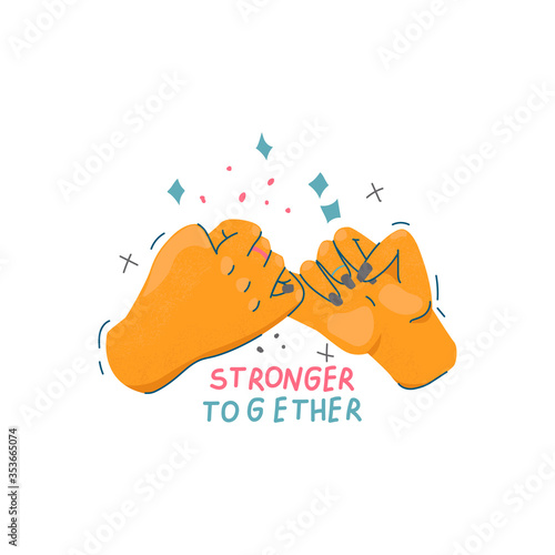 Unity and sisterhood concept. Pinky swear and stronger together quote. Holding hands in unity. Feminist and women mutual support poster.