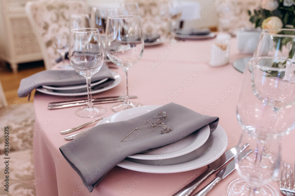 Fototapeta premium Banquet table setting and decoration. Cutlery on the table.