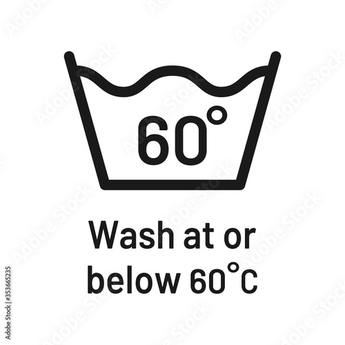 Wash at 60 degree icon. Water temperature 60C vector sign. Wash temperature 60. Laundry icon isolated on white background.