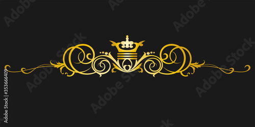 Luxury gold Royal ornament on a black background.