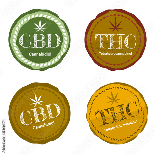 Vector design Health and medical concept 4 of icon or logo for  CBD cannabinoids and THC Tetrahydrocannabinol products and oil