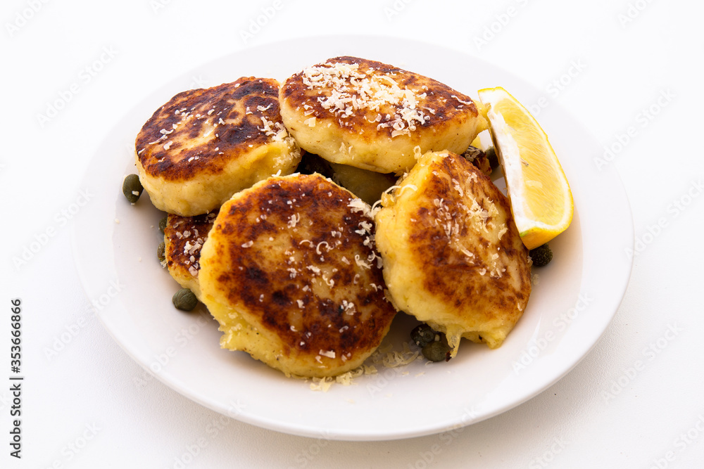 Potato Parmesan Pancakes with lemon and capers Potato Parmesan Pancakes with lemon and capers