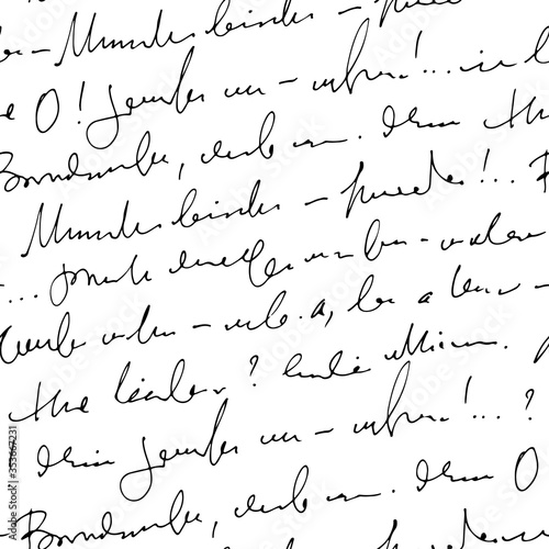 Handwritten abstract text vector seamless pattern, vector monochrome script isolated on white background