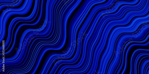 Dark BLUE vector background with curves. Colorful geometric sample with gradient curves. Best design for your posters, banners.
