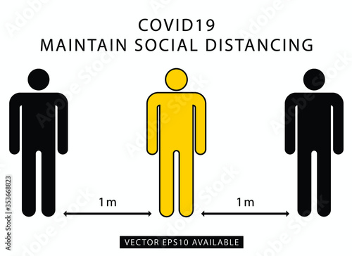 Social Distancing Keep Your Distance 1 meter Icon Vector with blue background. vector eps10 file.