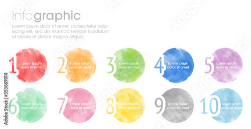 Infographic design template with numbers option, watercolor styled