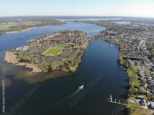 Aerial view of Werder City island in the River Havel with the town's oldest quarter. The Werder town municipal area stretches along the banks of the Havel river. photo