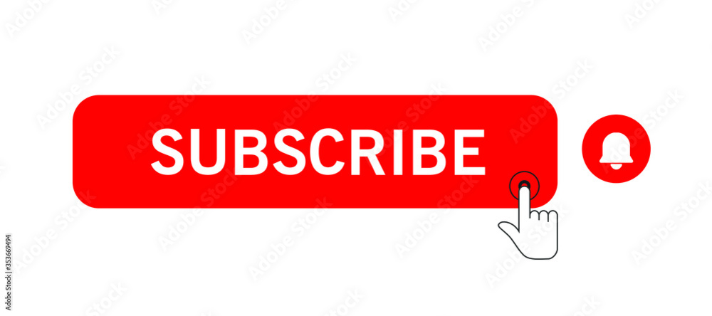 Subscribe icon shape sign. Red button subscribe to channel, blog. Social media logo symbol. Vector illustration image. Isolated on white background. Subscribe icon shape sign. Red button subscribe to channel, blog. Social media logo symbol. Vector illustration image. Isolated on white background.