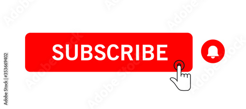 Subscribe icon shape sign. Red button subscribe to channel, blog. Social media logo symbol. Vector illustration image. Isolated on white background.