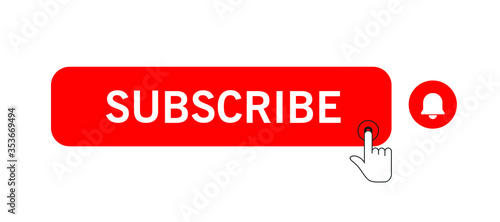 Subscribe icon shape sign. Red button subscribe to channel, blog. Social media logo symbol. Vector illustration image. Isolated on white background.