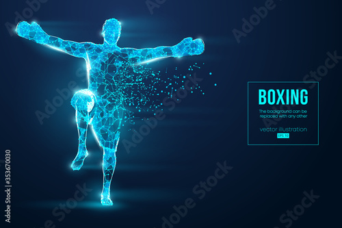Abstract silhouette of a wireframe boxer fighter with boxing gloves on the blue background. Boxer is winner. Convenient organization of eps file. Vector illustration. Thanks for watching
