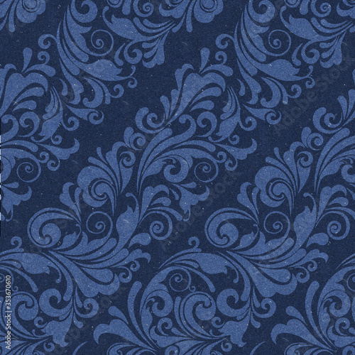 Seamless ornate baroque, old fashioned blue color pattern