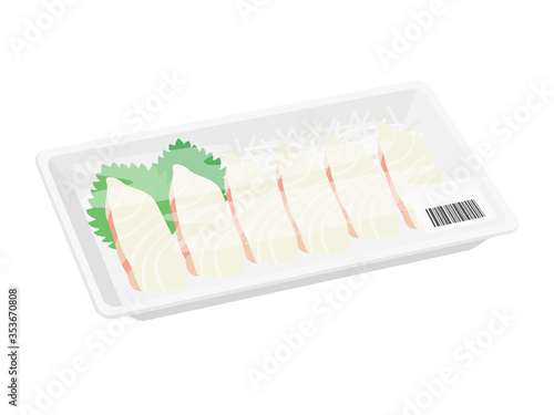 パックに入った鯛の刺身のイラスト