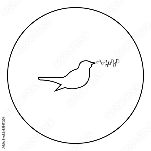 Nightingale singing tune song Bird musical notes Music concept icon in circle round outline black color vector illustration flat style image
