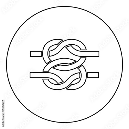 Two nautical knots Ropes Wire with loop Twisted marine cord icon in circle round outline black color vector illustration flat style image photo