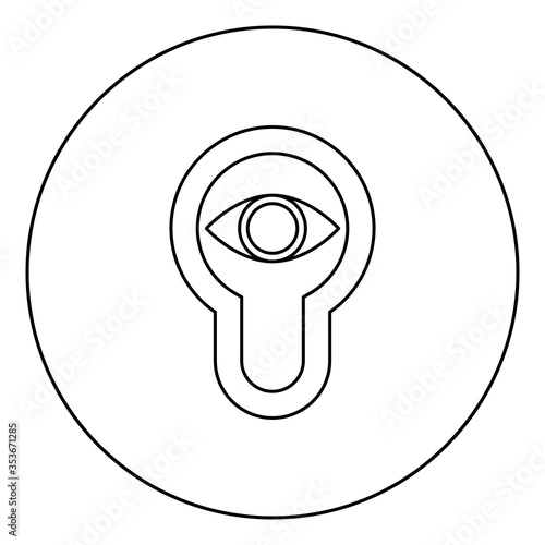 Keyhole eye looking Lock door Look concept icon in circle round outline black color vector illustration flat style image