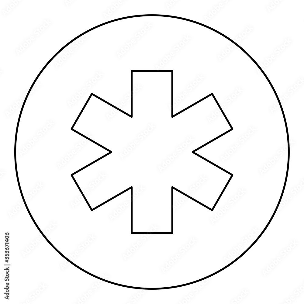Medical symbol Emergency sign Star of life Service concept icon in circle round outline black color vector illustration flat style image Medical symbol Emergency sign Star of life Service concept icon in circle round outline black color vector illustration flat style image
