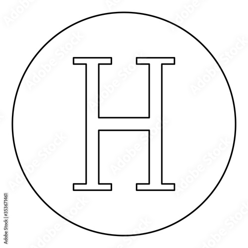 Eta greek symbol capital letter uppercase font icon in circle round outline black color vector illustration flat style image