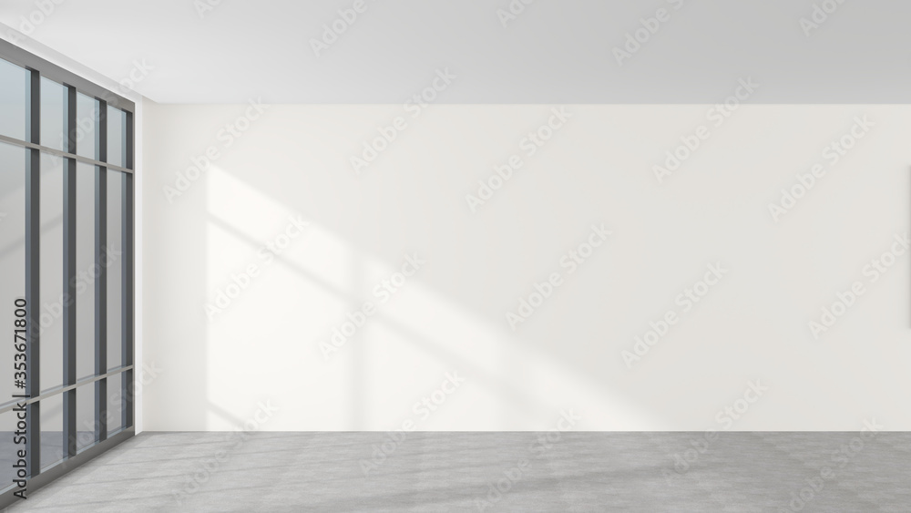 3D Mockup rendering. Office interior White walls and blank picture frames  for mounting pictures Or advertising media Dark concrete office flooring It  is a modern style decoration. Illustration Stock | Adobe Stock