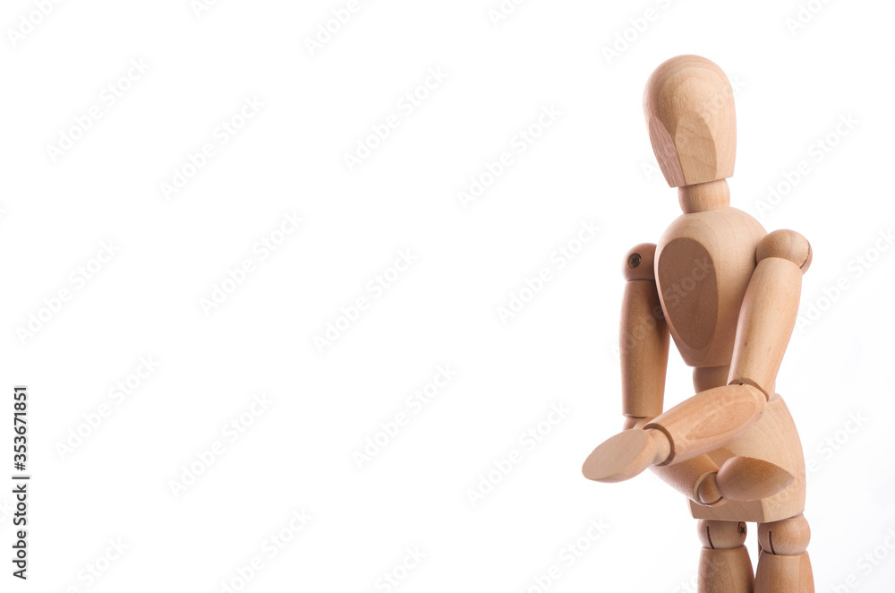 Wooden figure mannequin posing in action isolated on white background. Wooden figure mannequin posing in action isolated on white background.