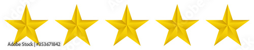 Five stars product rating review.   Vector illustration icon of five golden stars for apps and websites. 