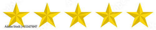 Five golden stars product rating review. Five stars customer product rating review flat icon for apps and websites