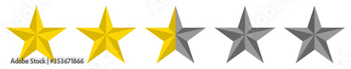 Five stars product rating review.   Vector illustration icon of five golden stars for apps and websites. Full golden  half gjlden and gray star.
