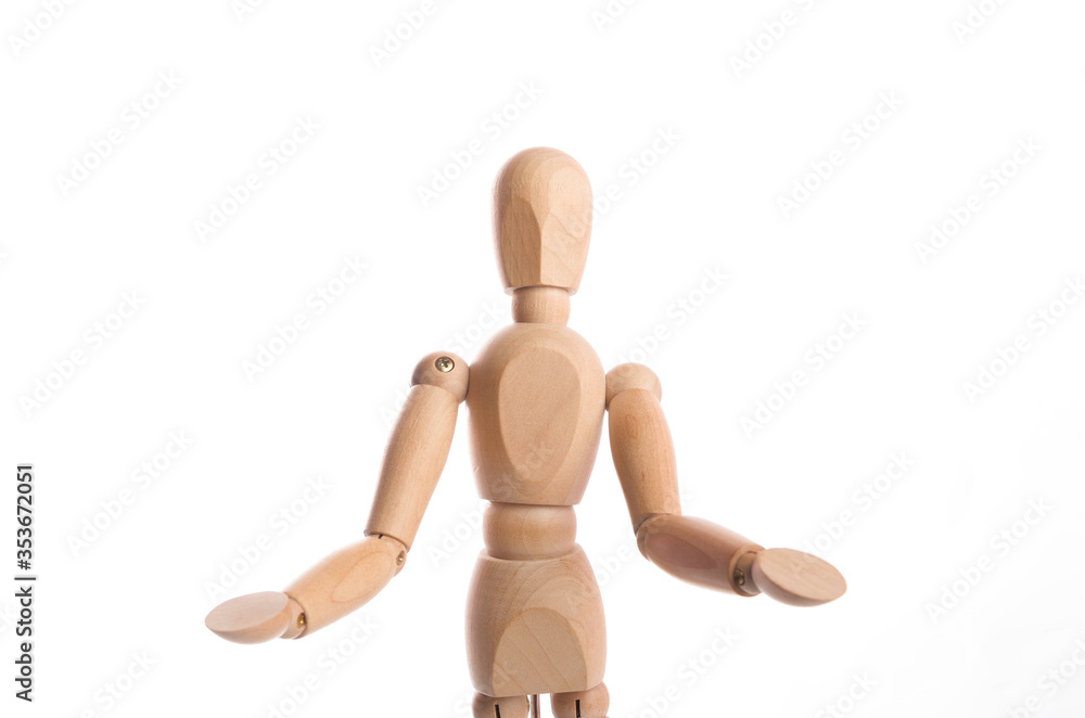 Wooden figure mannequin posing in action isolated on white background. Wooden figure mannequin posing in action isolated on white background.