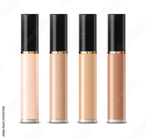 Realistic concealer bottle, packaging mockup, make up product, 3d container package isolated set, vector illustration