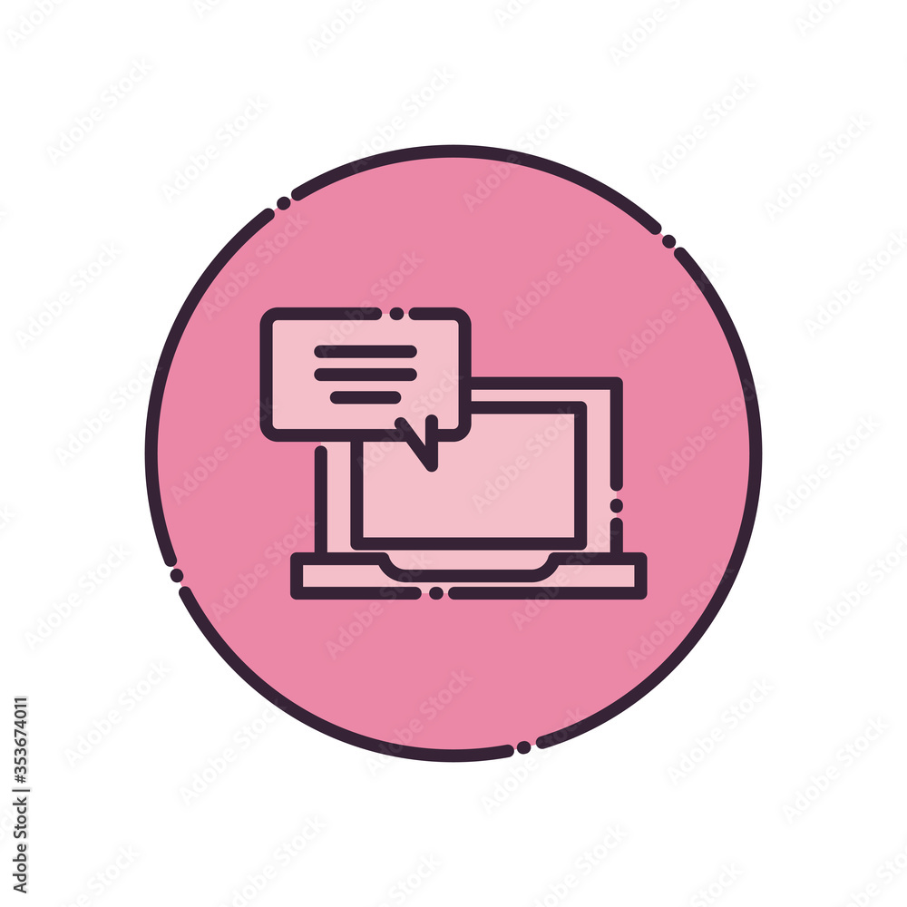 Laptop with communication bubble fill style icon vector design Laptop with communication bubble fill style icon vector design