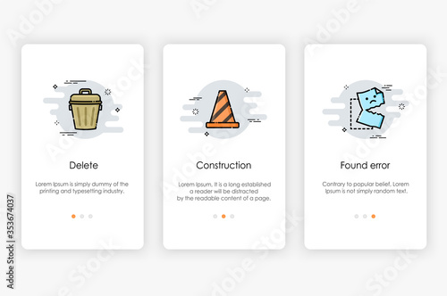 Onboarding screens design in something went wrong  concept. Modern and simplified vector illustration