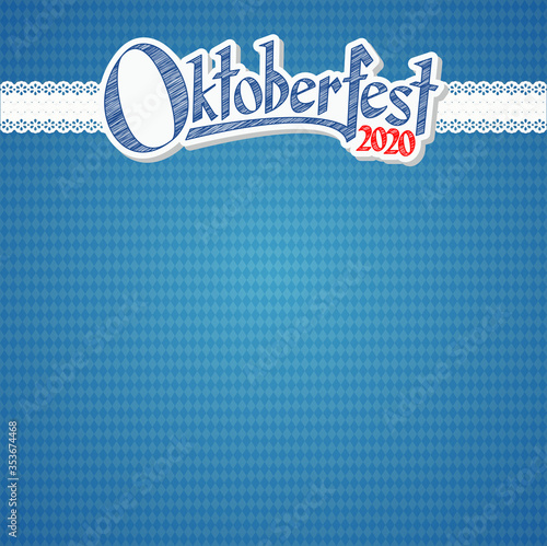 Oktoberfest 2020 background with blue-white checkered pattern