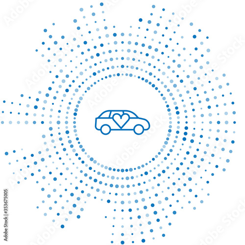 Blue line Luxury limousine car icon isolated on white background. For world premiere celebrities and guests poster. Abstract circle random dots. Vector.