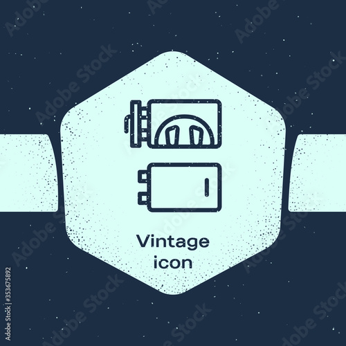 Grunge line Crematorium icon isolated on blue background. Monochrome vintage drawing. Vector.