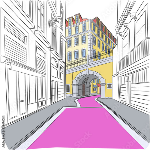 Lisbon. Pink street.