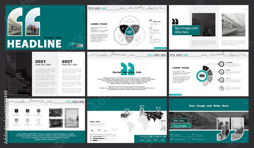 Business presentation template, turquoise design infographic elements on white background. Quotes.Businessman, city Use in postcards and flyer, presentation marketing, advertising annual report vector