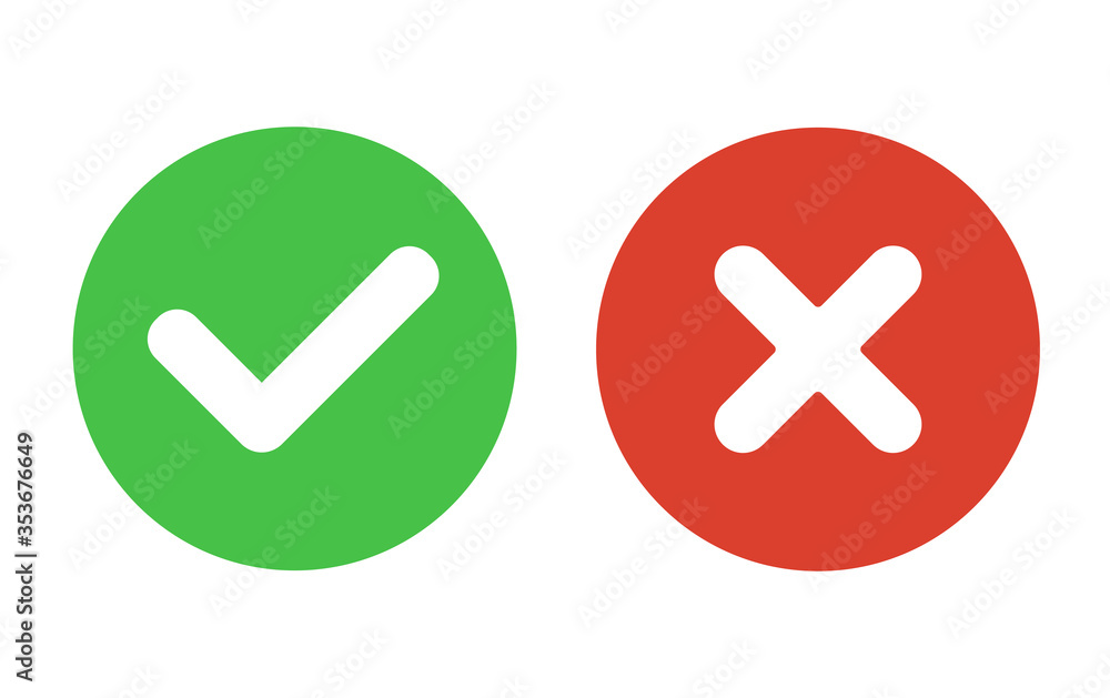 Flat Vector Icon Green Check Mark And Red Cross Right And Wrong flat-vector-icon-green-check-mark-and-red-cross-right-and-wrong