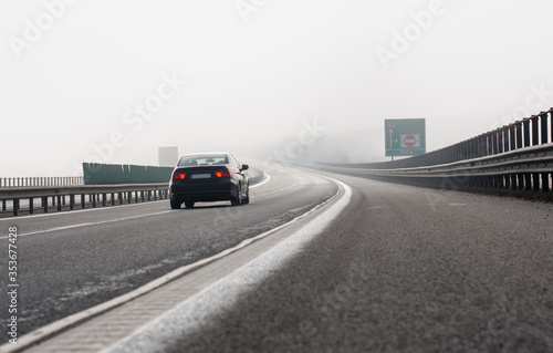 Car that brakes on the highway in the fog © IoaBal