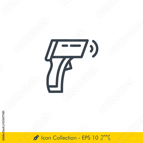 Thermometer Gun Icon / Vector - In Line / Stroke Design