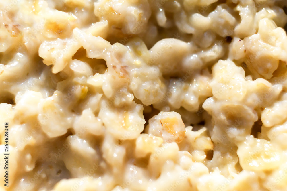 Macro view of hot homemade porridge without berries Macro view of hot homemade porridge without berries